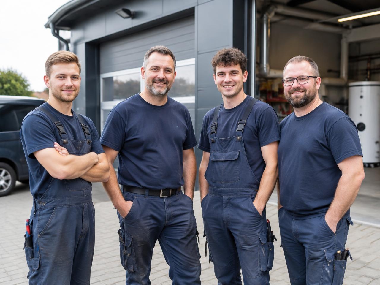 Team von Seefried Haustechnik vor der Werkstatt